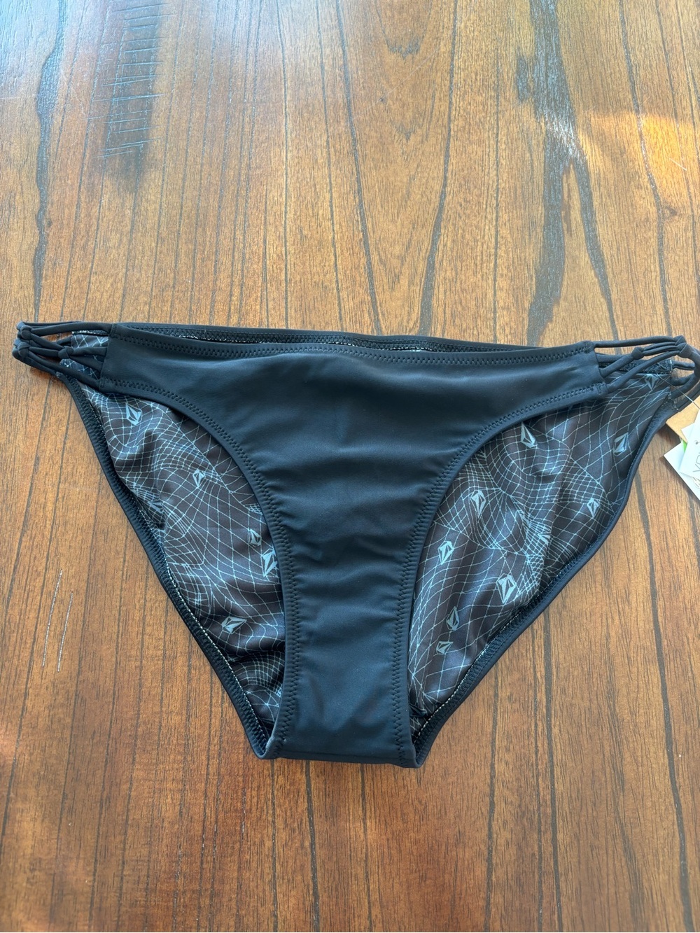 Volcom Black Bikini Bottom with Subtle Patterned Lining